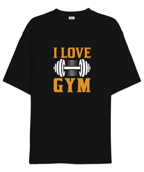 Tisho - I Love Gym Fitness Tasarım Baskılı Siyah Oversize Unisex Tişört