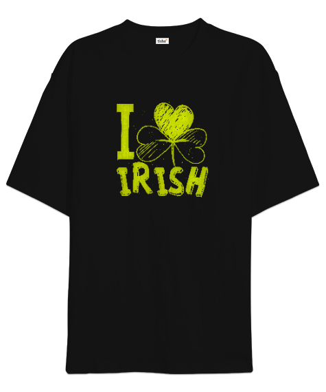 Tisho - I Love Irish - Yonca Siyah Oversize Unisex Tişört