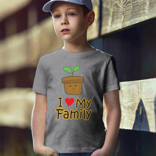 I Love My Family Erkek Çocuk Kısa Kol Tişört - Tekli Kombin - Thumbnail