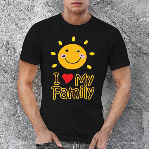 I Love My Family Erkek Kısa Kol Tişört - Tekli Kombin - Thumbnail