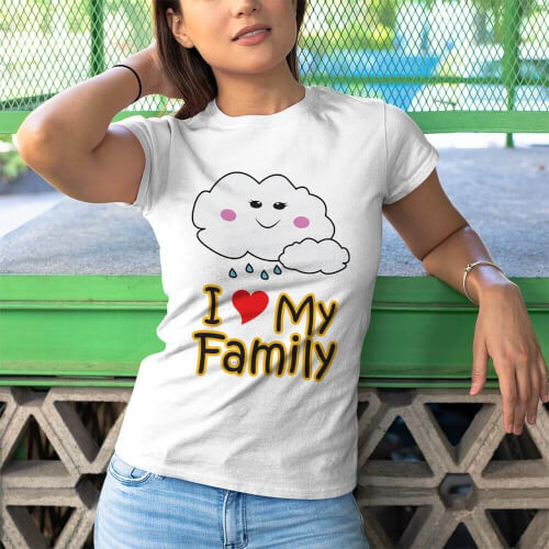 Tisho - I Love My Family Kadın Kısa Kol Tişört - Tekli Kombin (1)