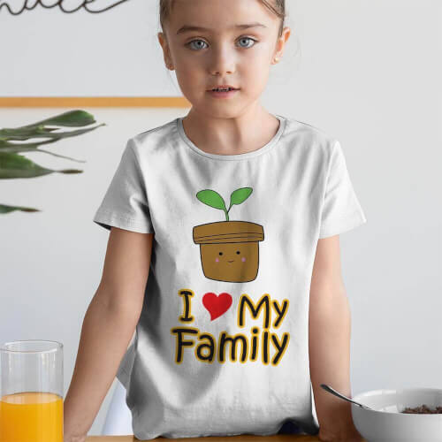 Tisho - I Love My Family Kız Çocuk Kısa Kol Tişört - Tekli Kombin (1)