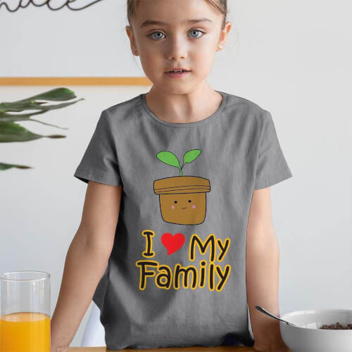 I Love My Family Kız Çocuk Kısa Kol Tişört - Tekli Kombin