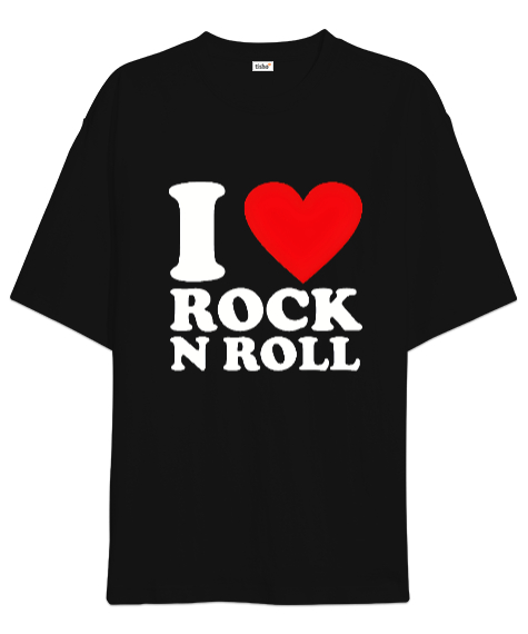 Tisho - I Love RocknRoll Siyah Oversize Unisex Tişört