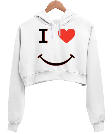 Tisho - I LOVE TASARIMLI KADIN SWEATSHİRT Kadın Crop Hoodie Kapüşonlu Sweatshirt