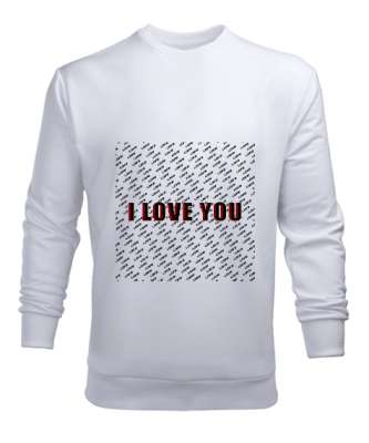 ı love you Beyaz Erkek Sweatshirt - Thumbnail