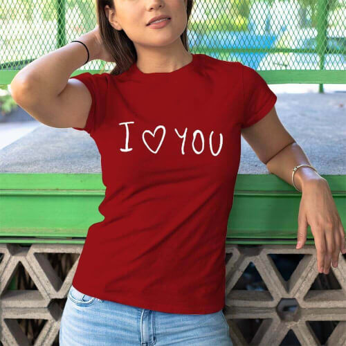 I Love You Kadin Kısa Kol Tişört - Tekli Kombin - Thumbnail