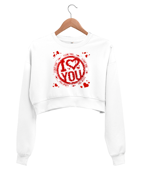 Tisho - I Love You V2 Beyaz Kadın Crop Sweatshirt