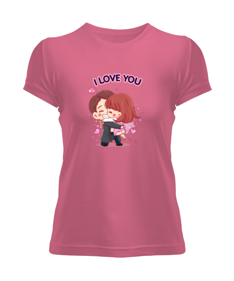 Tisho - I love You Yazılı Pembe Kadın Tişört