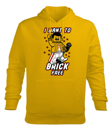Tisho - I want to Brick Free Sarı Erkek Kapüşonlu Hoodie Sweatshirt