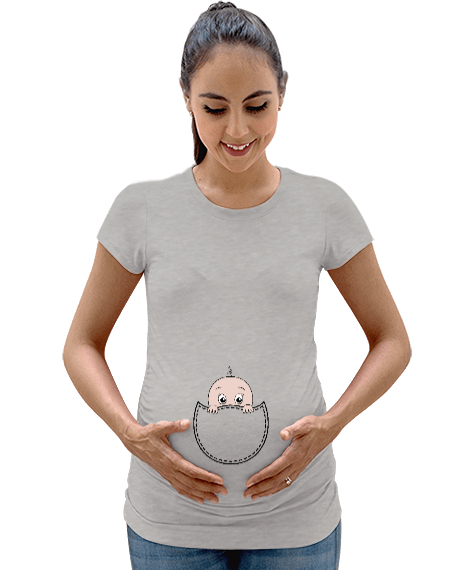 Tisho - İçimdeki Bebek - Cepteki Bebek Gri Kadın Hamile Tişört