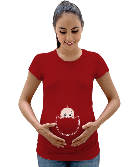Tisho - İçimdeki Bebek - Cepteki Bebek Kırmızı Kadın Hamile Tişört