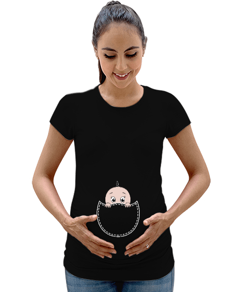 Tisho - İçimdeki Bebek - Cepteki Bebek Siyah Kadın Hamile Tişört