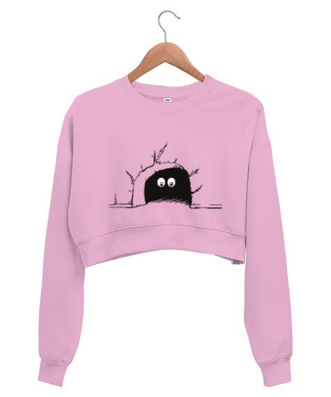 Tisho - İçimdeki Fare - Mouse Pembe Kadın Crop Sweatshirt