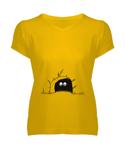 Tisho - İçimdeki Fare - Mouse Sarı Kadın V Yaka Tişört