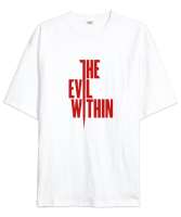 İçindeki Kötülük - Evil Within Beyaz Oversize Unisex Tişört - Tisho