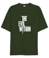 İçindeki Kötülük - Evil Within Haki Yeşili Oversize Unisex Tişört - Tisho