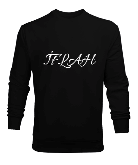 Tisho - İflah Yazılı Sweatshirt - Siyah Erkek Sweatshirt
