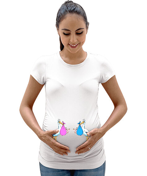 Tisho - İkiz bebek Beyaz Kadın Hamile Tişört