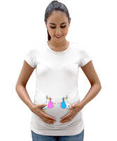 İkiz bebek Beyaz Kadın Hamile Tişört - Tisho