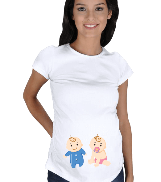 Tisho - ikiz bebek, hamile, tatlı, sevimli bebek Kısa Kollu Hamile Tişörtü