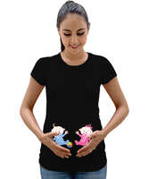 İkiz bebek Siyah Kadın Hamile Tişört - Tisho