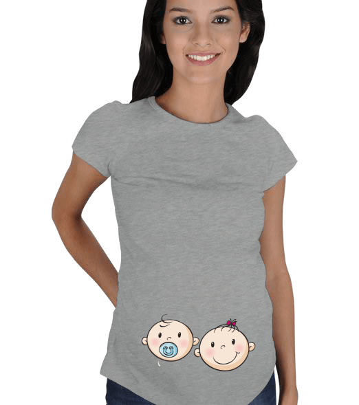 Tisho - ikizler, hamile, sevimli suratlar, emzikli Kısa Kollu Hamile Tişörtü