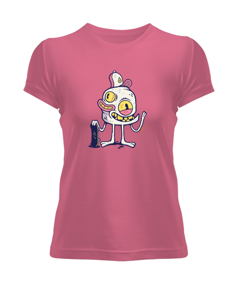Tisho - İlginç Yabancı Komik Yaratık - İnteresting Alien Pembe Kadın Tişört