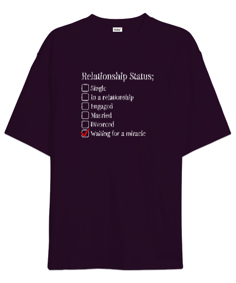 Tisho - İlişki Durumu - Relationship Status Koyu Mor Oversize Unisex Tişört