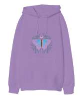 Illustration Butterfly Lila Oversize Unisex Kapüşonlu Sweatshirt - Tisho