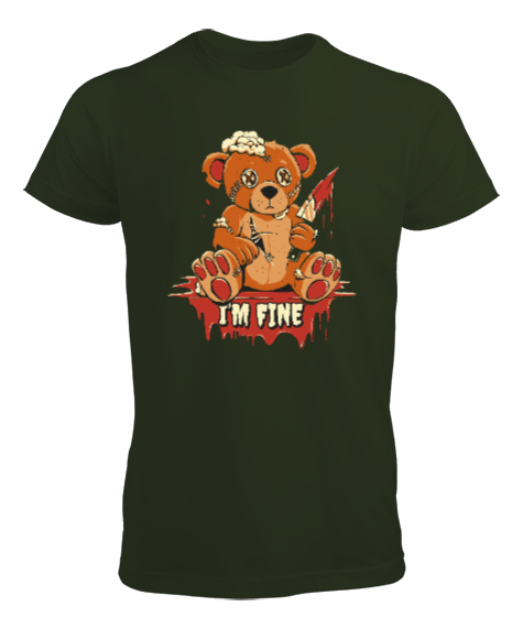 Tisho - Im Fine - Ben İyiyim - Ayıcık Haki Yeşili Erkek Tişört