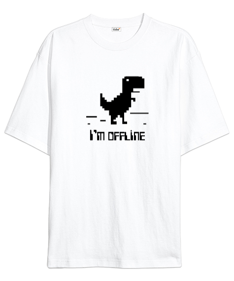 Tisho - Im Offline - Çevrimdışı Beyaz Oversize Unisex Tişört
