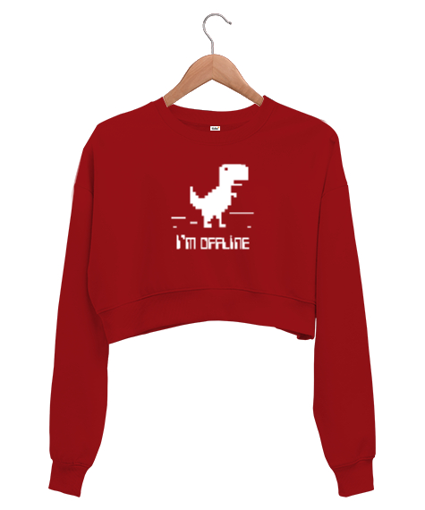 Tisho - Im Offline - Çevrimdışı Kırmızı Kadın Crop Sweatshirt