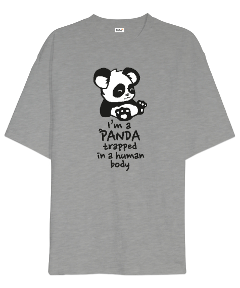 Tisho - Im Panda Gri Oversize Unisex Tişört