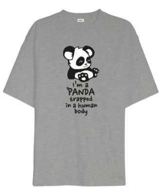Im Panda Gri Oversize Unisex Tişört - Tisho