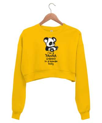 Im Panda Sarı Kadın Crop Sweatshirt - Tisho