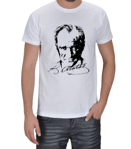 imzalı Atatürk Silüeti Erkek Tişört - Thumbnail