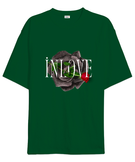 Tisho - İn love Çimen Yeşili Oversize Unisex Tişört