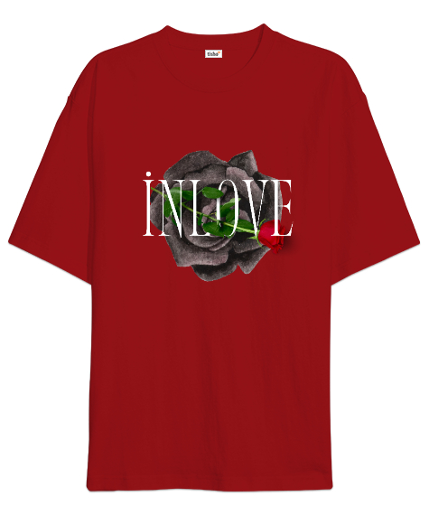 Tisho - İn love Kırmızı Oversize Unisex Tişört