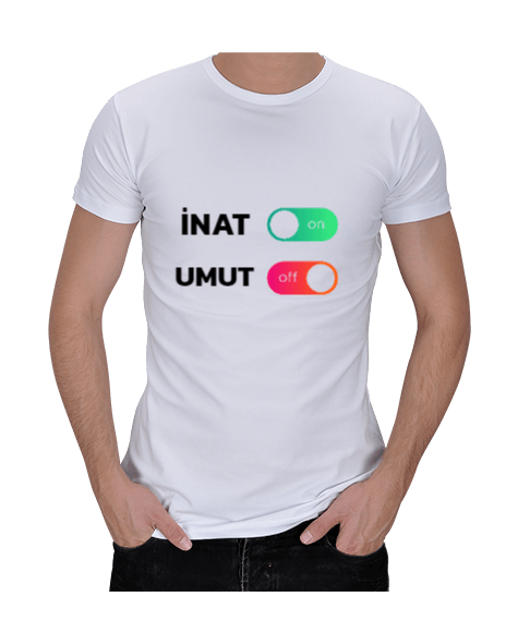 Tisho - İNATON UMUTOFF YAZILI BEYAZ ERKEK Erkek Regular Kesim Tişört