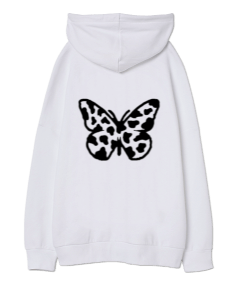 İnek desenli kelebek Oversize Unisex Kapüşonlu Sweatshirt - Thumbnail