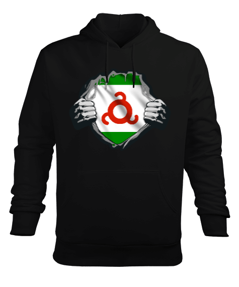 Inguşetya Bayrağı,Inguşetya logosu. Erkek Kapüşonlu Hoodie Sweatshirt - Tisho