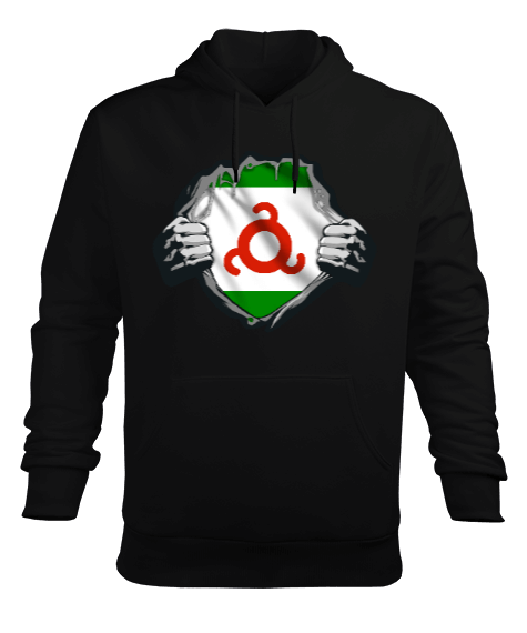 Tisho - Inguşetya Bayrağı,Inguşetya logosu. Erkek Kapüşonlu Hoodie Sweatshirt