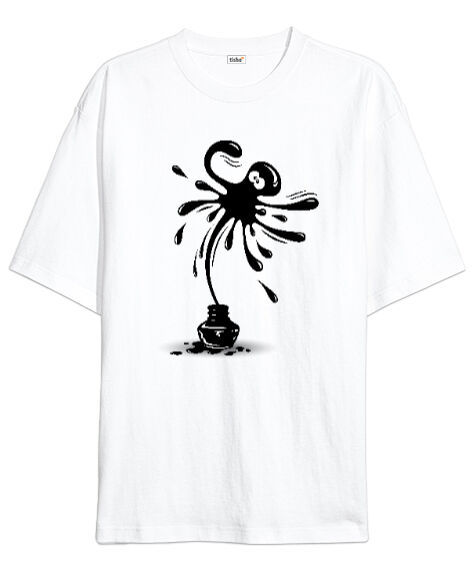 Tisho - Ink Octobus Beyaz Oversize Unisex Tişört