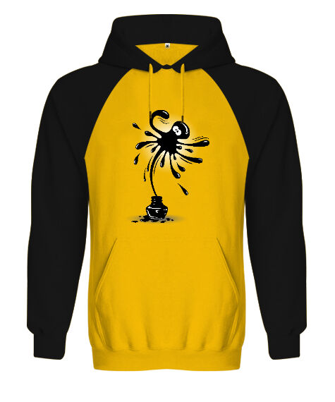 Tisho - Ink Octobus Sarı/Siyah Orjinal Reglan Hoodie Unisex Sweatshirt