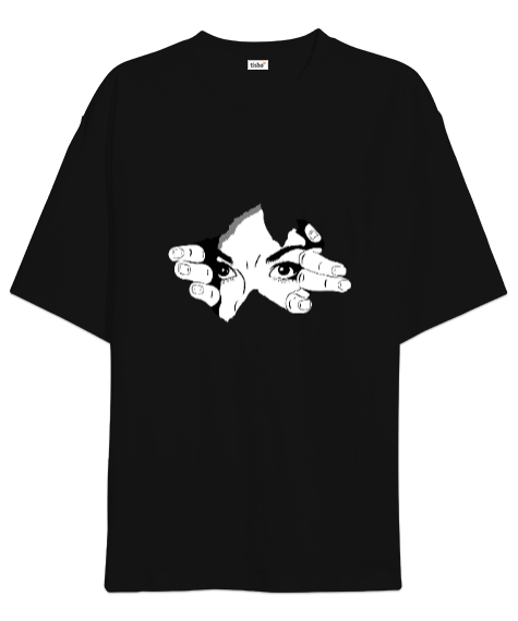Tisho - İnsan ve El Silüet Baskılı Oversize Unisex Tişört