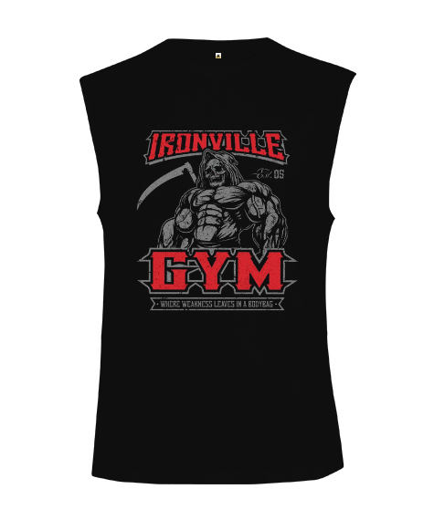 Tisho - Ironville GYM Vücut Geliştirme Bodybuilding Fitness Tasarım Kesik Kol Unisex Tişört