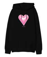 ışıltılı kalp, heart Siyah Oversize Unisex Kapüşonlu Sweatshirt - Tisho