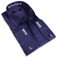 Nakış İşlemeli Slim Fit Erkek Parlak Lacivert Gömlek Lacivert