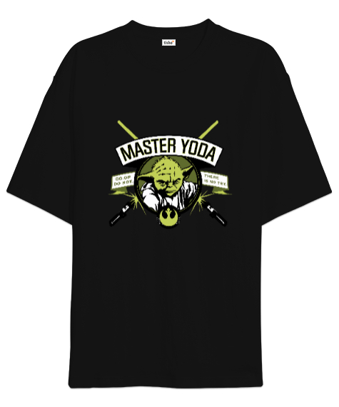 Tisho - Işınkılıcı Master Yoda Tasarımı Baskılı Siyah Oversize Unisex Tişört